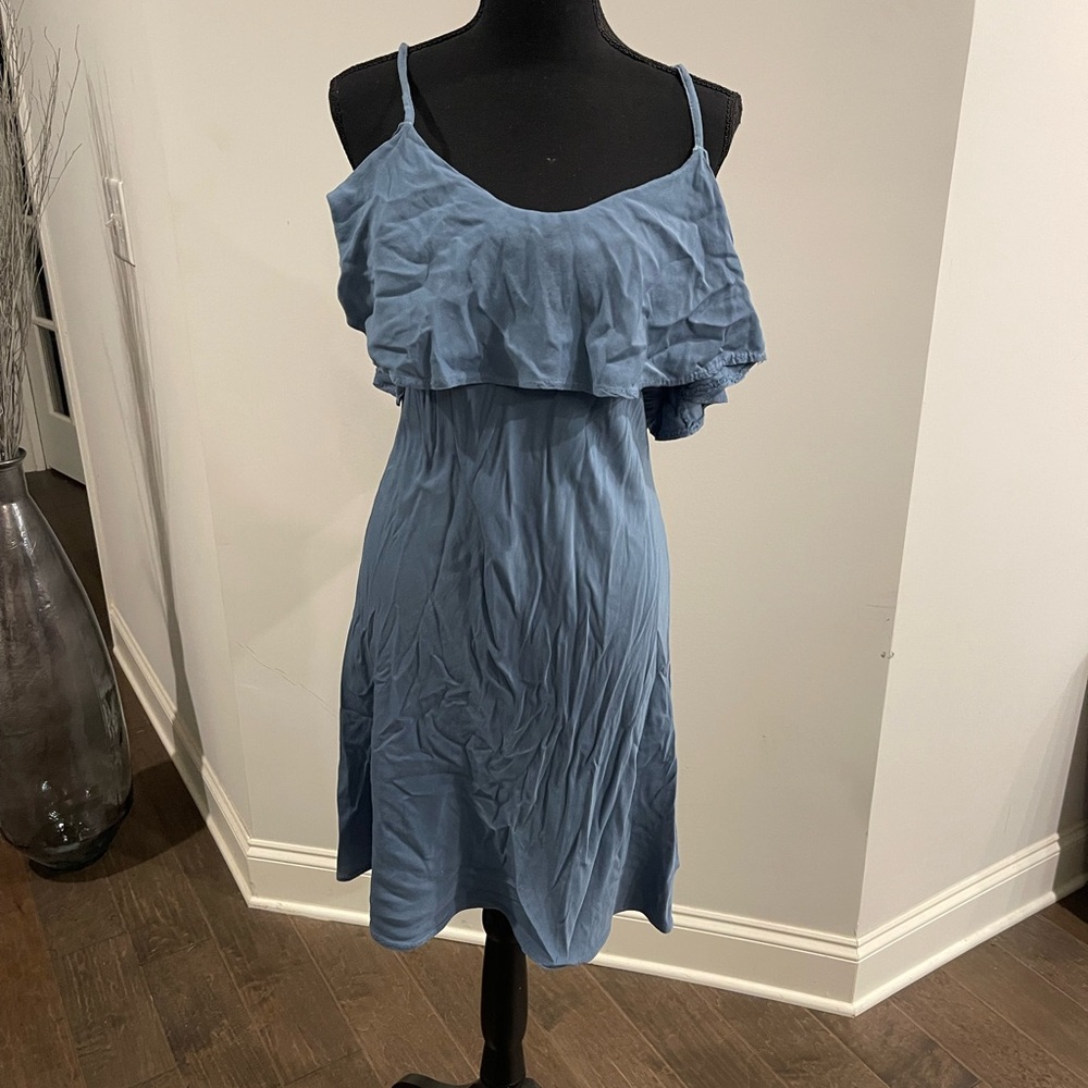 Blue Off-Shoulder Ruffle Summer Dress - Picture 3 of 6